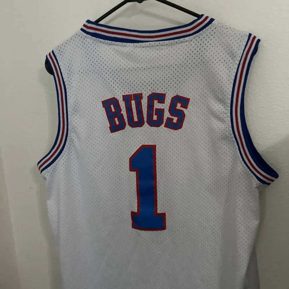Vintage 90s Space Jam Tune Squad Bugs Bunny #1 Jersey White Red Blue Medium